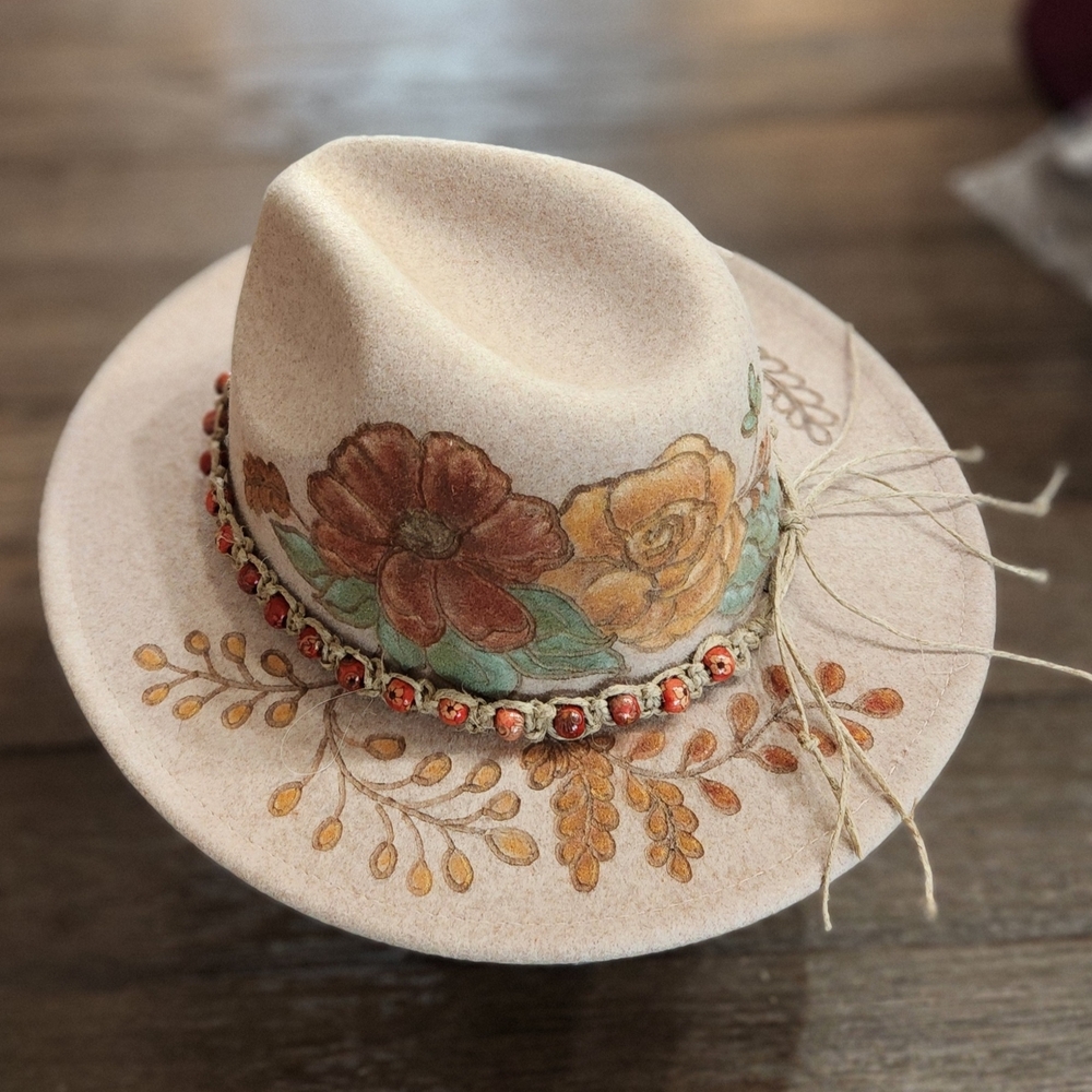 Hand Burned And Colored Hat - Picture 2 of 4